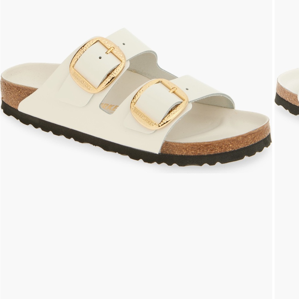 White Sandals with Gold Buckles